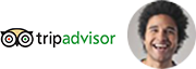 TripAdvisor logo with smiling man portrait