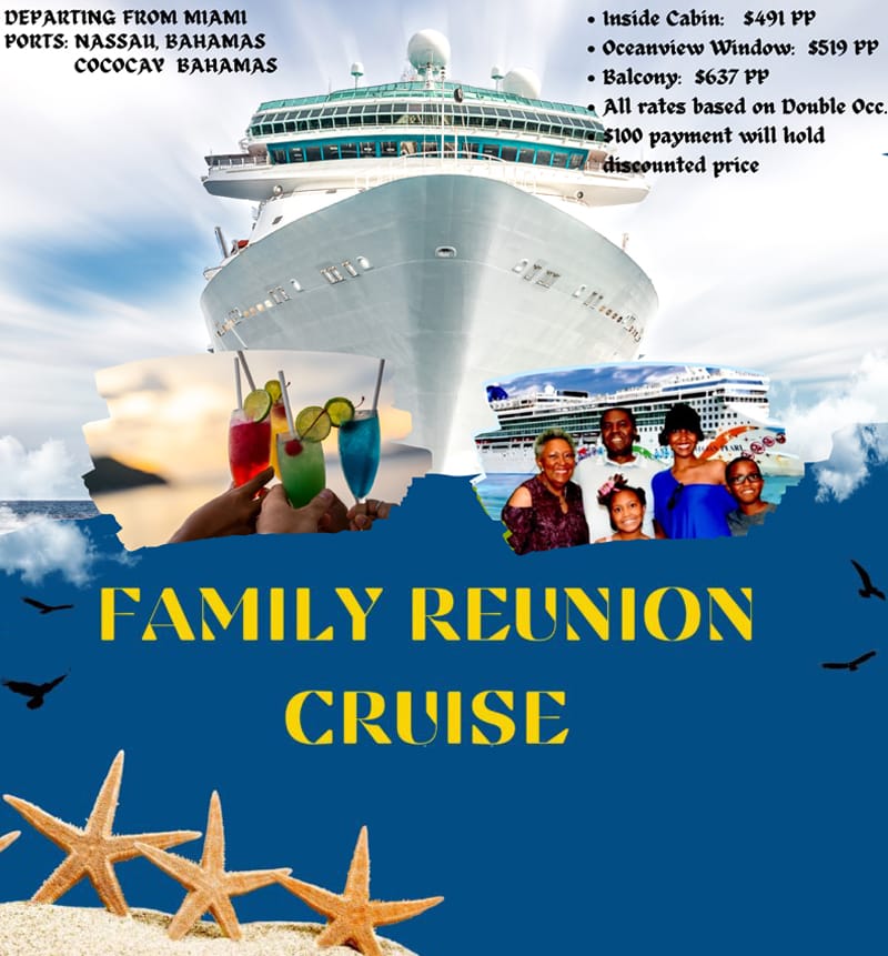 Family reunion cruise poster featuring cruise ship
